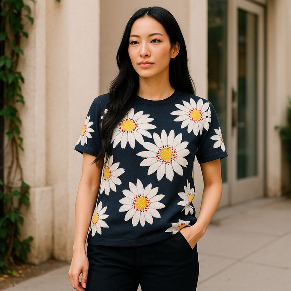 Marisa Christina Sweaters - Marisa Christina Vintage Sunflower Ramie/Cotton Short Sleeve Sweater Size Small